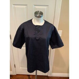 Phoebe English Navy Blue Short Sleeve Boxy Henley Top, Size M